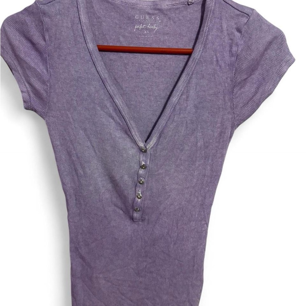 Guess Lavender Button-Detail Short Sleeve Top